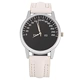 Armbanduhr, Filfeel Quarz Analog Uhren Runde PU Armband simuliert Racing Dial Arm banduhr(White Strap)