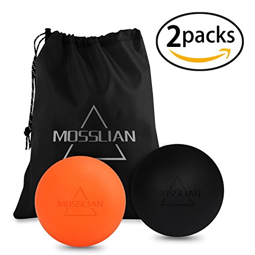 MOSSLIAN Bola de Lacrosse, Pelota Masaje Movilidad Bolas Massage Ball Bolas de Lacrosse para Terapia Física, Herramienta de Masaje, Liberación Miofascial, Relajación Muscular, Masaje Accupoint (Juego de 2) (Naranja + Negro)