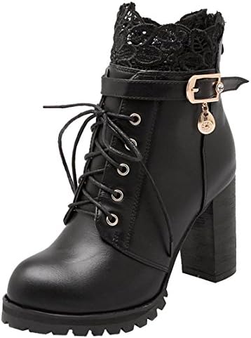 AIYOUMEI Ladies Block Chunky Heel Lace Up Ankle Booties Platform Buckle Boots With High Heels Boots For Girl