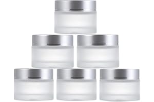 JJYHEHOT 6 Stück 80ml Leer Kosmetik Dosen aus Glas, Kleine Mattglas Cremedose mit Silber Deckel, Nachfüllbare Kosmetikbehälter Reise Crementöpfe für Lotion, Cremes, Ätherische Öle
