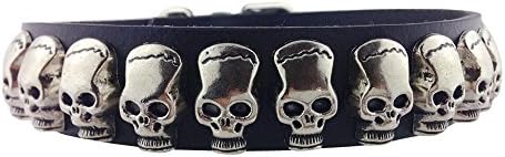 SLZZ PU Leather Dog Collar with Fashion Cool Skull / Adjustable Dog Collar for Small Medium Dogs / Black,L:width: 1'', adjustable length: 14.4''-18.4''