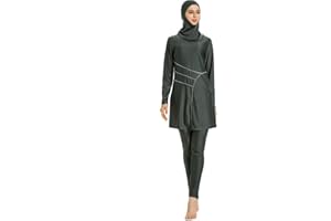 SUYUKU Muslimischer Badeanzug für Damen 3-teilige Muslimische Bademode Hijab Anzug Frauen islamischer Badeanzug Langarm Schwimmen Burkini Kostüm UV-Schutz Bademode Anzug S - 6XL