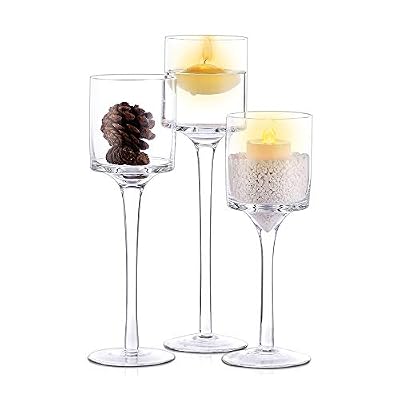 Nuptio 3 Pièces Bougeoirs et Bougeoirs Bougie Chauffe-Plat, Grand Design élégant en Verre Idéal pour Les Mariages, la Décoration Intérieure, Les Fêtes, Les Arrangements de Table et Les Cadeaux