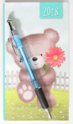 2018 Diary &amp; Pen Week To View Hardback TEDDY BEAR (Flower) - Slimline