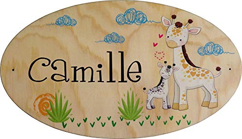 Plaque de Porte en bois personnalisée pour une Chambre d'enfant Sophie la Girafe - Le prénom de la plaque en bois est personnalisable - cadeau de naissance personnalisé bébé Décoration