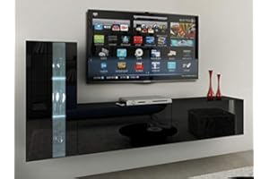 ‎FURNITECH Furnitech Future C45 Schrankwand Wohnwand Möbel Wohnzimmer Wandschrank Mediawand mit Led Beleuchtung (LED weiß, 45/HG/B/1 1B)