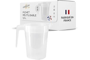 SPARKLERS CLUB Lot de 5 Pichets Réutilisables 1,5L en Polypropylène (PP) Alimentaire - Pichet Transparent Résistant et Empilable - Compatible Lave-Vaisselle jusqu?à 150 Lavages