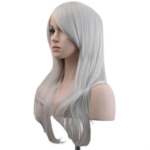 Ambielly 28" Wig Long Curly Wavy Women's Hair Cosplay Costume Wig (Silver White)
