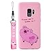 Produktbild Jorisa Niedlich Weich Silikon Hülle für Samsung Galaxy S9 Plus,Süß Karikatur Tier Muster Handyhülle mit Handschlaufe,Ultra Dünn Leicht Flexibel TPU Bumper Schutzhülle-Rosa Schwein