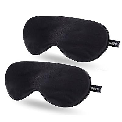 FMS masque de sommeil, Masque des Yeux de soie naturelle Ultra-Doux Super Légère anti-lumière, anti fatigue, taille réglable (Noir)