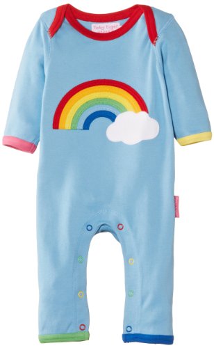 Toby Tiger Baby Girls Organic Rainbow Sleepsuit  Bodysuit, Blue, 0-3 Months