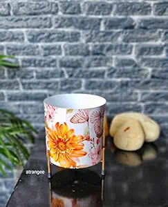 Candor Home Decors Handicraft Small Rust Free Metal Planter with Stand Artificial Flower, Indoor Plants Pot Container with Stand Designer Meena Flower Color planters for Living Room, Balcony and garden. ( Orange)