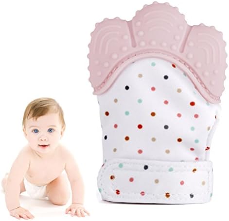 Aappy Teething Mitten for Infants Babies Toddler Hand Self-Soothing Pain Relief Prevents Scratches Unisex 0-24 Month Safe Food Grade Teething Mitt (Pink)