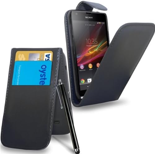 Sony Xperia SP Leather Flip Case Cover Pouch &amp; Touch Stylus Pen + Screen Guard &amp; Cleaning Cloth (Black)