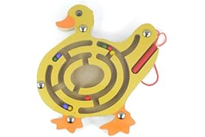 HappyToy Animal Mini Wooden Round Magnetic Wand Number Maze Interactive maze Magnet Beads Maze on Board Game City Traffic Eduactional Handcraft Toys (Duck)