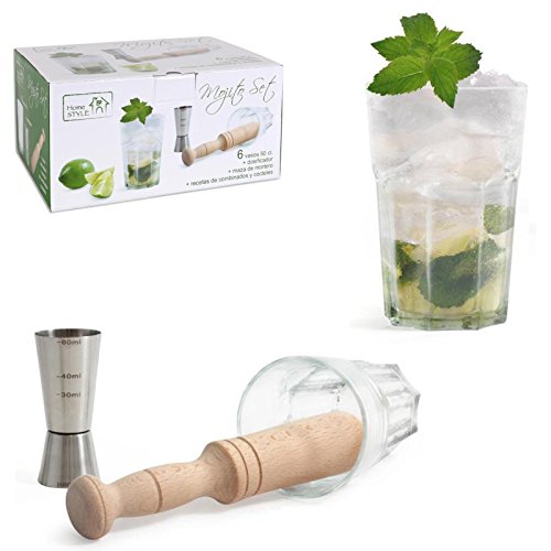 Mojito Set Messbecher + 6 Gläser Cocktail Set Geschenk Bar Set 8 Teilig