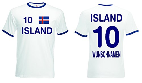 Fruit of the Loom Island Retro Trikot mit Wunschname und Wunschnummer EM 2016|weiss-L