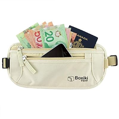 Boxiki Travel Ceinture de Sécurité Pratiquement Invisible des Femmes avec Technologie de Blocage RFID / Support Sécurisé pour Passeport et Argent (Beige)