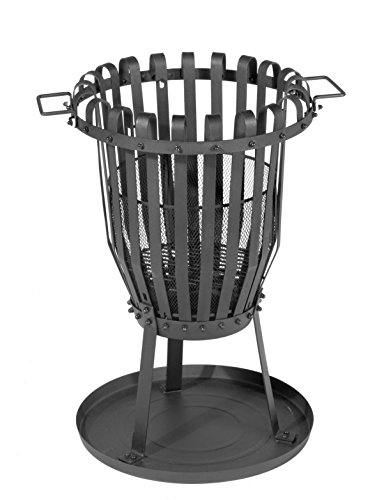 Feuerkorb 68cm Feuerschale aus Stahl mit Funkenschutzgitter und Grillrost, pulverbeschichtet in schwarz - 2