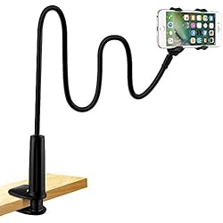 LONZOTH Support de Tablette et Smartphone Pliable, Support réglable en col-de-Cygne Stand avec Bras Extensible pour téléphone (Phone Holder|Black)