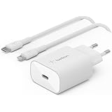 Belkin Chargeur Secteur USB-C PPS Power Delivery 25 W avec câble MFi USB-C vers Lightning (USB Type-C, Adaptateur PD PPS, Com