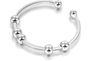 SILBERTALE Pierścionek ze srebra wysokiej próby 925, spinner, antystresowy, 5|8|10 obrotowych koralików, pierścień dekompresyjny, regulowany rozmiar od 55 do 60