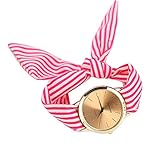 BaZhaHei Damen Uhren Frauen-Streifen-Blumentuch-Quarz-Vorwahlknopf-Armband-Armbanduhr-Uhr-Schwarzes (Pink)