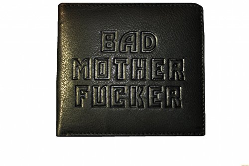 Cartera de piel, color negro, con texto Bad Mother Fucker