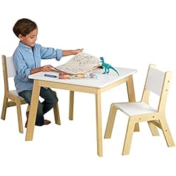 KidKraft 27025 Table en bois blanc moderne avec 2 chaises - Meubles pour chambre/pièce de jeu pour enfant