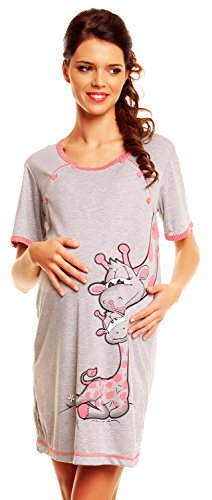 Zeta Ville - Women's Maternity Cotton Cartoon Print Nursing Nightdress - 366c (Neon Pink, UK 10)