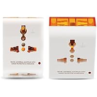 GM 3012 3 Pin Plastic Travel Universal Multi Plug with Surge Protector and Indicator (White) Pack of 2