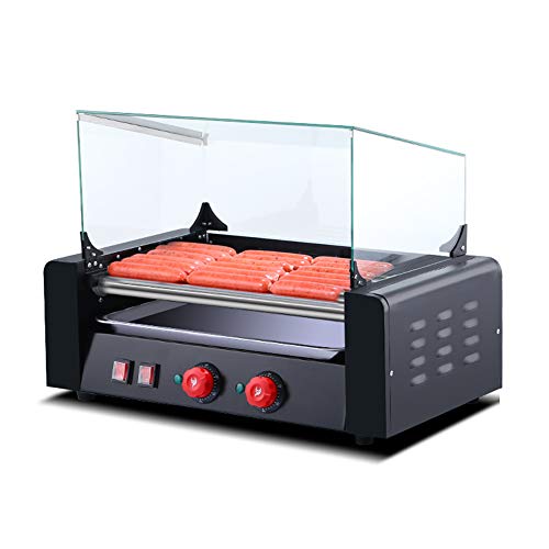 OTENGD Machine à Rouleaux Hot-Dog Commerciale, réchaud électrique pour cuiseur à grillades à Hot-Dog de 1 800 Watt et 18 Hot-Dogs, Rouleaux en Acier Inoxydable, pour saucisses de Petit-déjeuner