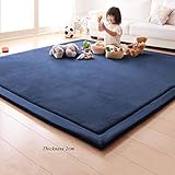 DM&FCS Japonais Sol Futon Matelas, Non-Slip Bébé Enfant Enfant Tapis De Jeu Natte De Sommeil De Tatami Velvet Tapis Tapis Rampant Tapis De Yoga-Bleu Marine 80x200cm(31x79inch)