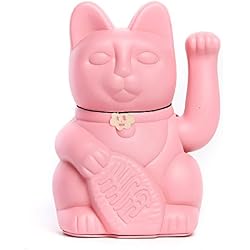 Gatete. El clásico Gato de la Suerte o la Fortuna o Maneki-Neko en divertidos colores. ROSA CHICLE: "Amor verdadero." 12x9x18cm