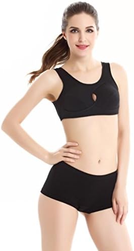 OverDose Women Sportswear Push Up Wire Free Padded Sweat Sports Bra (10, Black)
