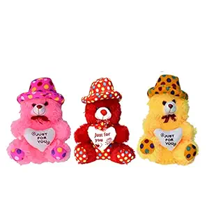 Lucee -Soft Teddy Bear Cap Style with Heart Multi Color Combo (Pack of 3) 30 cm Pink,Red,Yellow M