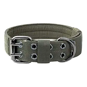 OneTigris Military Adjustable Dog Collar with Metal D Ring & Buckle 2 Sizes (Ranger Green, L)