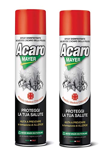2 x Spray Antiacaro Disinfettante Per Materassi Tessuti Divano"ACAROMAYER" 400 ml| Spray Specifico Antiacaro Della Polvere Ad Azione Immediata| Atossico, Per Prevenire Le Allergie|Made In Italy