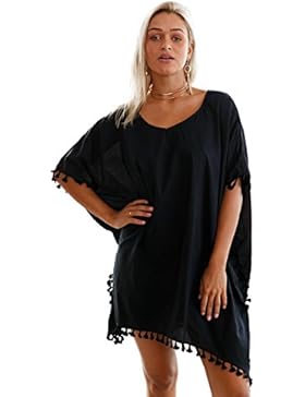 Aleumdr Damen Bikini Cover up Pompon Quasten Saum Strandkleid Strandponcho Sommer Überwurf