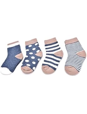4 Paar Baumwolle Socken Herbst Spring Babysöckchen Kindersocken Süß und Lieblich Gepunkte Gestreift Socken mit...
