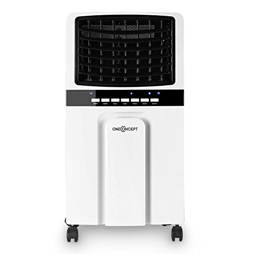 oneConcept • Baltic Blue • Luftkühler mit Wasserkühlung • Ventilator • Lufterfrischer • Luftbefeuchter • 3 Leistungsstufen • Fernbedienung • energiesparend • 65 Watt • 6 Liter Wassertank • inkl. Eispacks • Wasserstandsanzeige • Bodenrollen • weiß - 3