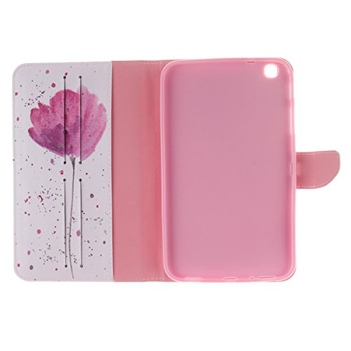 HB-Int 3 in 1 PU Leder Hülle für Samsung Galaxy Tab 3 SM-T310 T311 T315 8.0″ Brieftasche Etui Stand Funktion Flip Wallet Case Book Style Cover Rosa Blume Multifunction Modicsh Holder Tablet Schutzhülle Dünn Slim Bumper Zubehör mit Stylus Pen und Staub Stecker - 7