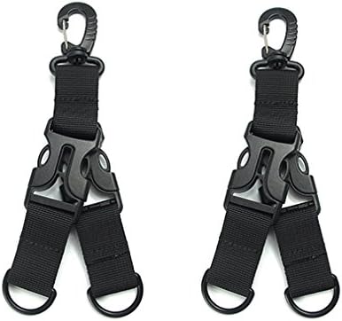 Tactical EDC D-Clip Webbing Nylon Belt Band Keeper Pouch Carabiner Standard Key Ring Holder Chain Quick Release Dual Seperate Detachable Buckle Compatible for Outdoor Activities Hook with Molle Bags-2 Sets