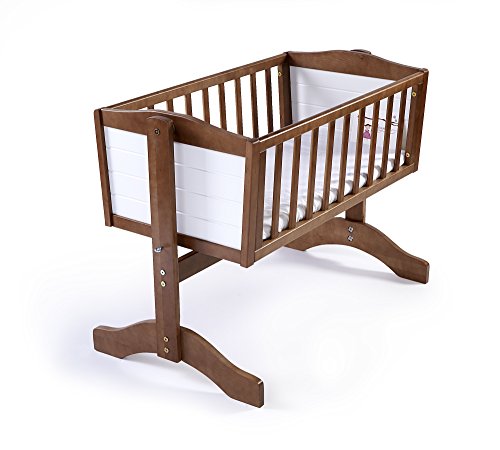 NEW POPPY'S PLAYGOUND LOLA SWINGING CRIB & FOAM MATTRESS - WALNUT & WHITE