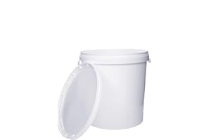 BenBow Seau avec Couvercle 1x 30 litres Blanc - Compatible Alimentaire Stable hermétique étanche inodore - récipient de Stockage en Plastique avec poignée en métal - Vide - récipient de Stockage