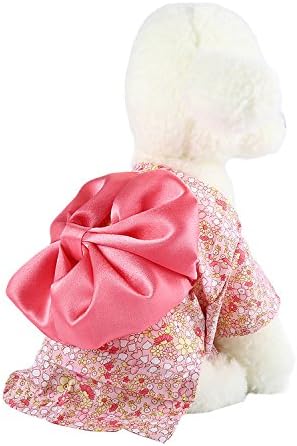 Small Dog Kimono,Akemiao Japanese Style Pet Dresses Puppy Costumes Clothes (S, Pink)