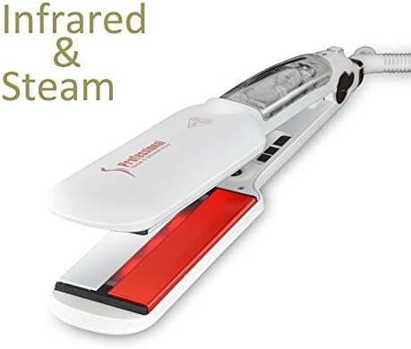 Infrared &amp; Steam Straighteners for Hair, Professional Steam Infrared Hair Iron with 2 Inch Wide Ceramic Tourmaline Plates Temperature for All Hair Types,Auto Shut Off Dual 110-240V Voltage (White)