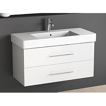 Aqua Bagno Badmöbel 100 cm inkl. Keramik Waschtisch Waschplatz mittig