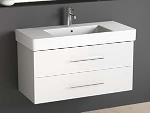 Aqua Bagno Badmöbel 100 cm inkl. Keramik Waschtisch Waschplatz mittig