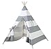 Produktbild Tamia-Home Zelt Tipi Kinderzelt Spielzelt für Innen mit Baumwollsegeltuch und Holzstangen (Streifen Grau)